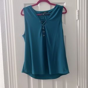 WHBM sleeveless teal lace front blouse NWT